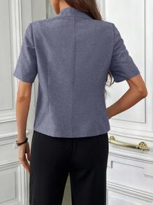 Chiquease Áo Blazer tay ngắn thanh lịch có nút phía trước dành cho nữ, mùa hè - Màu xanh lam - Xem 2
