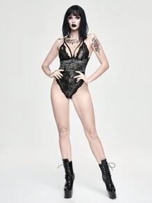 ROMWE Gothic Style Skeleton Lace Sexy Jumpsuit - Black - View 2