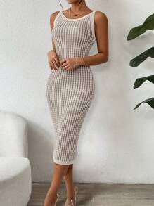 SHEIN Clasi Damen tailliertes ärmelloses Strickkleid - Aprikosenfarben - Übersicht 1