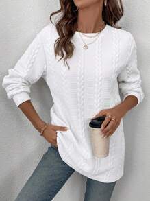 SHEIN LUNE Sudadera informal de estilo callejero casual con textura de trigo blanco para mujeres, otoño