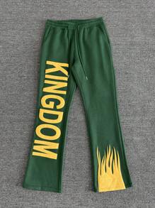 Manfinity Streetrush Y2K High Street Flame Print Wide-Leg Sweatpants,Y2k Men's Contrast Color Print Casual Drawstring Sweatpants,Back To School,Fall Men Clothes