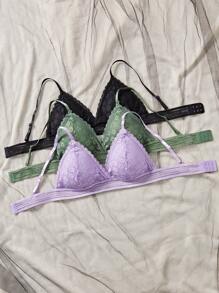 3pcs Women's Comfortable Strappy Backless Bra Set (No Wire) Multi-Color Lingerie - Black - View 3