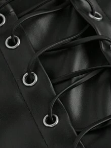 SHEIN MOD 大码女士黑色 PU 抹胸上衣，系带设计，初秋休闲衬衫 - 黑色 - 查看 3