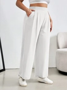 SHEIN Essnce Plus Size Women's Pleated Wide Leg Loose Pants