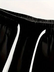 Men's Stripe Round Neck Long Sleeve T-Shirt And Drawstring Waist Casual Pants Set, Spring & Summer - Black - View 5