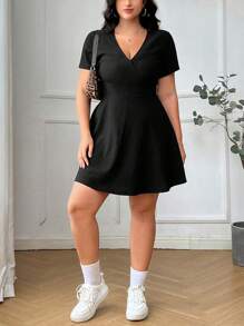 SHEIN EZwear Vestido negro casual de mujer talla grande, verano
