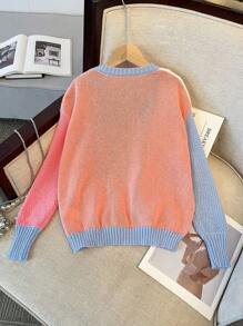 Tween  Girls Autumn And Winter Casual Color Matching 3D Flower Sweater Long Sleeve Cardigan,Back To School,Birthday - Multicolor - View 2