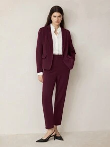 BizChic Traje de chaqueta y pantalón burdeos elegante y profesional para mujer, ropa de trabajo de otoño - Rojo - Ver 1