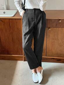 DAZY Quần âu ống côn kẻ sọc công sở thoải mái cho nữ mùa thu/đông - màu đen - Xem 9