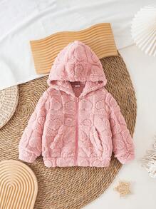 SHEIN 嬰兒女寶寶休閒實色可愛蓬鬆連帽夾克外套