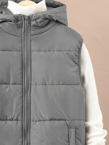 SHEIN Tween Boy 休闲连帽加厚绗缝马甲 - 灰色 - 查看 3