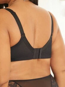 LUVLETTE Lencería negra sexy talla grande con sujetador de encaje y malla con cobertura completa y push-up