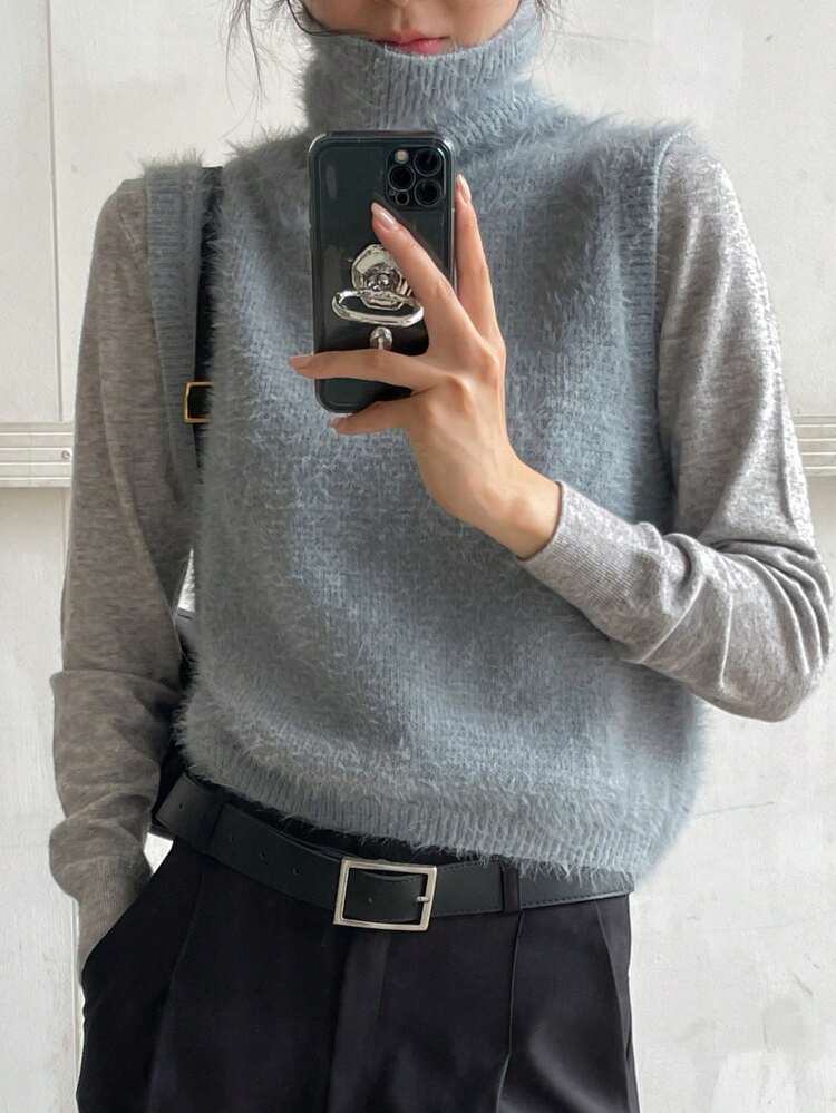 Women's Knitted Tops For The Elderly, Warm And Loose Fleece Vest,Fall Women Clothes Turtleneck Women Women Sweater,Winter