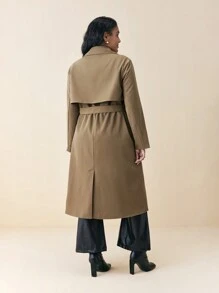 BizChic 大码女式春秋尖领双排扣长袖纯色休闲风衣