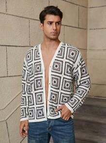 Manfinity Homme Herren Lässig Häkel-Cardigan, Frühling und Herbst