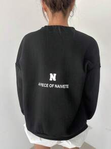 DAZY Sweat-shirt décontracté et ample avec imprimé lettres pour femmes, Sweat-shirt noir, vêtements d'automne - Gris foncé - Voir 2