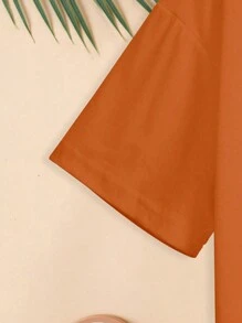 SHEIN LUNE 女士大码南瓜印花 T 恤 - 棕色 - 查看 4