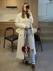 Chiquease Blazer long décontracté et ample pour femme, style intellectuel - Blanc - Voir 3