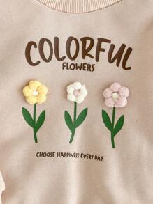 Cozy Pixies Áo nỉ dài tay cổ tròn in hoa cho bé gái - Màu be - Xem 4