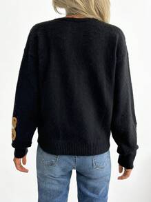 EURMUSE BEAR EMBRODERY DETAIL CARDIGAN - Black - View 2