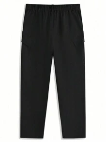 Manfinity Homme Men's Solid Color Casual Straight Pants With Pockets, For Fall - Black - View 2