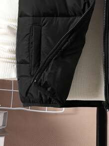 SHEIN Tween Boys' Hooded Quilted Thick Warm Woven Vest,In Fall/Winter - Black - View 3