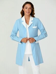 TaskEZ White Coat Long-Sleeved Female Doctor Uniform Nurse Uniform Short-Sleeved Winter Coat Uniform Pharmacy Uniform Surgical Gown - Blue and White - View 1