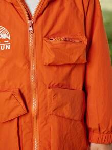 SHEIN Young Boy Simple Letter Graphic Zipper Hooded Jacket, Fall Clothes - Multicolor - View 7