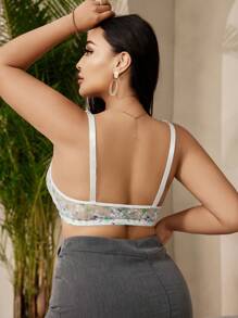 SHEIN 大码女士花卉网眼前扣文胸和无钢圈文胸、内衣 - 薄荷綠 - 查看 2