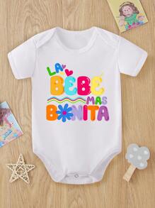 SHEIN Playful Pals Bộ đồ liền thân tay ngắn in họa tiết hoa trái tim hoạt hình dễ thương cho bé gái - trắng - Xem 3