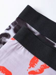 Men's Random Lip Print Briefs Undergarment , 4 Pcs - Multicolor - View 5