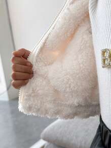 SHEIN 女小童拉鏈開襟毛茸茸外套 - 彩色 - 查看 4