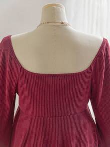 Soleia Camisa de manga abullonada con cordón de cierre frontal central, elástica y de punto, con sensación cálida acariciada, para vacaciones, talla grande, para otoño e invierno