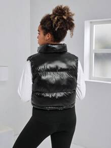 Teens/Girls Casual Streetwear Chic Reversible Fleece Vest Padded Coat - Black - View 2