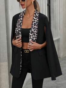 SHEIN Clasi Casual Commute Fashion Cape Shawl Black Blazer For Women