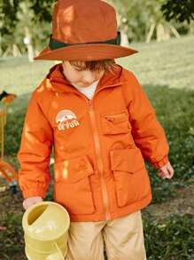 SHEIN Young Boy Simple Letter Graphic Zipper Hooded Jacket, Fall Clothes - Multicolor - View 8