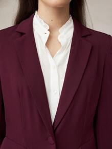 BizChic Traje de chaqueta y pantalón burdeos elegante y profesional para mujer, ropa de trabajo de otoño - Rojo - Ver 7