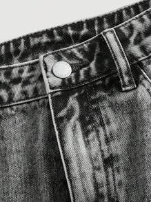 SHEIN Girlism Jeans en denim décontractés et droits avec poches déchirés pour adolescentes - Noir - Voir 3