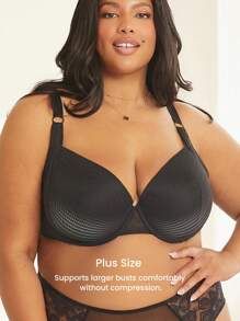 LUVLETTE Lencería negra sexy talla grande con sujetador de encaje y malla con cobertura completa y push-up