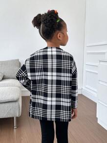 SHEIN Young Girl Plaid Print Open Front Top & Cami Top & Leggings