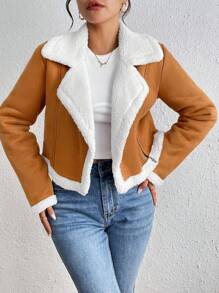 Chiquease Chaqueta casual de diario con contraste de color, cuello de solapa y manga larga para mujer