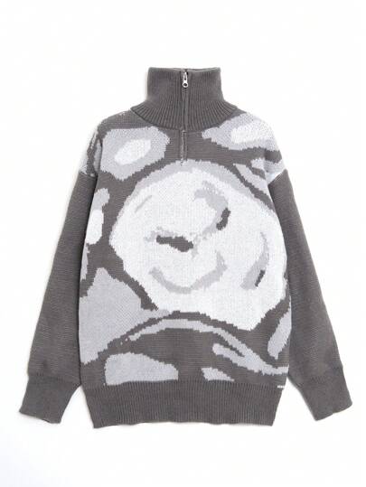 Street Life Suéter de cuello alto de manga larga para hombre con patrón de color de contraste