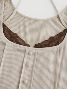 SHEIN MOD Vestido corto sin mangas de color camello con manga abullonada, encaje calado, recorte con volantes. Vestido de otoño, vestido de baile, atuendo de mujer para crucero, vestido de graduación corto, atuendo para cena, atuendo de cumpleaños de mujer