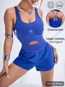 Innovista 运动收腹提臀连体衣，夏季健身服，瑜伽服，健身房服，骑行连体衣，弹力镂空连体衣，蓝色连体衣，可拆卸胸垫，女士连体裤，连身裤，网球服，秋季女士服装，清爽浅蓝色 - 寶藍色 - 查看 4