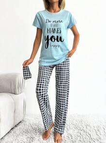 RueChic Gingham And Slogan Graphic PJ Set - Multicolor - View 5