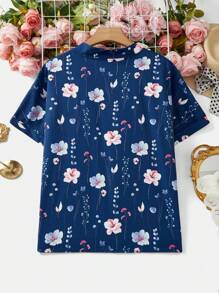 SHEIN LUNE Blouse à manches courtes avec imprimé floral pour femmes grande taille, hauts pour femmes en automne