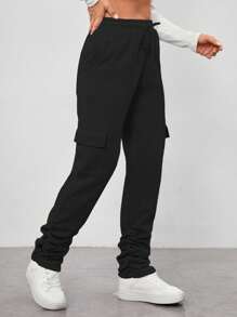 SHEIN LUNE Ladies' Solid Color Pleated Hem Drawstring Waist Sports Pants Graduation,Back To School Outfits,Graduation,Teacher Outfits For Women,Back To School Fall Cloth For Women