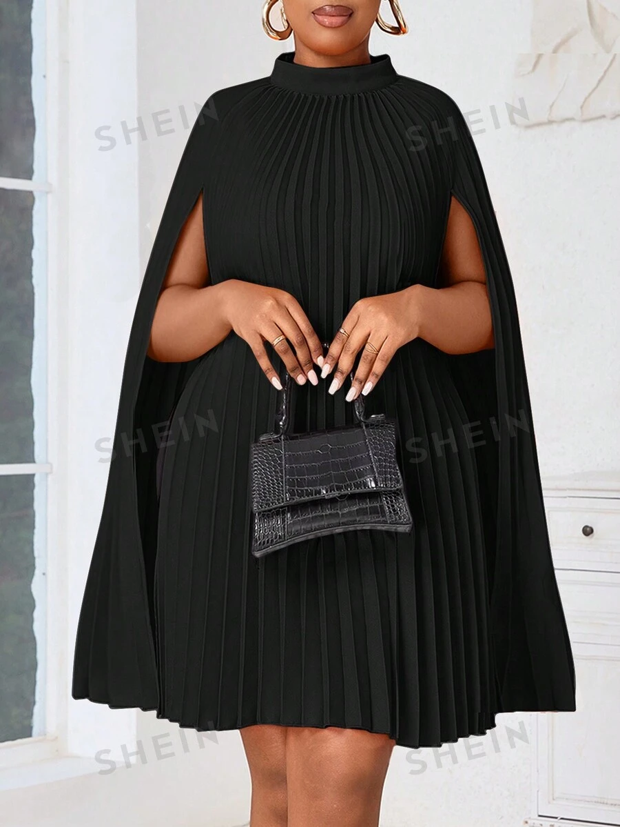 SHEIN Lady Plus Size Stand Collar Pleated Loose Formal Dress SHEIN EUR