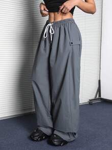 Coolane Ladies' Super Oversized Windbreaker Wide Leg Pants With Side Buckle Design, Perfect For Bold And Fashionable Women - Grey - View 3