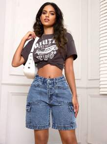 SHEIN ICON 女士夏季休闲破洞牛仔短裤